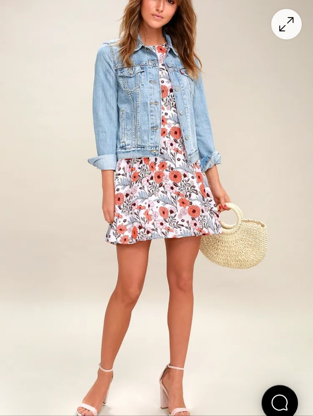 Lulu's Coral and White Floral Back-Tie Swing Dress - Picture 3 of 9